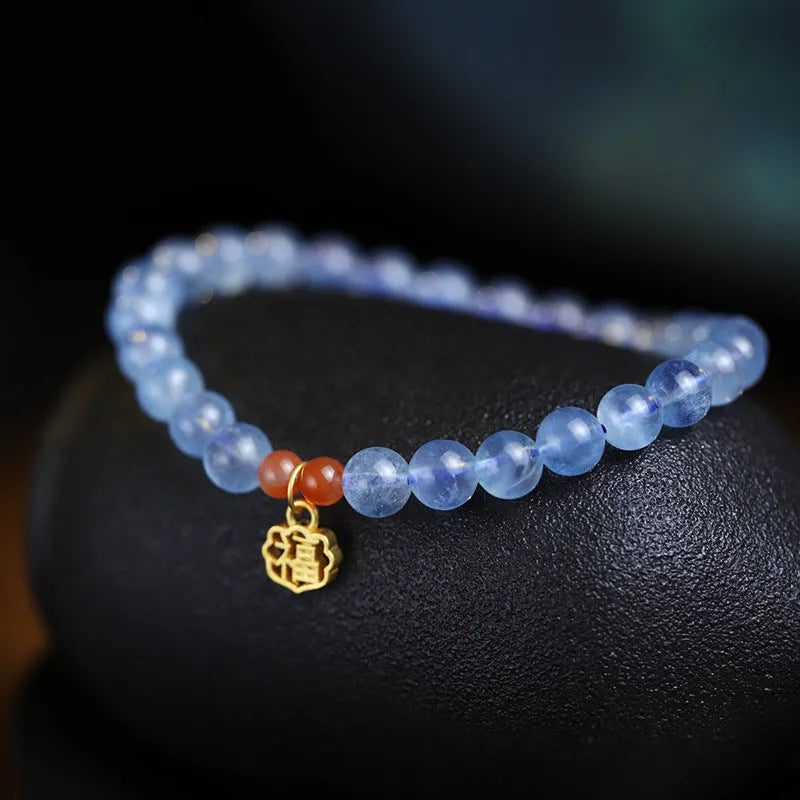 Natural crystal bracelet with 8mm round ice translucent beads and sequins element