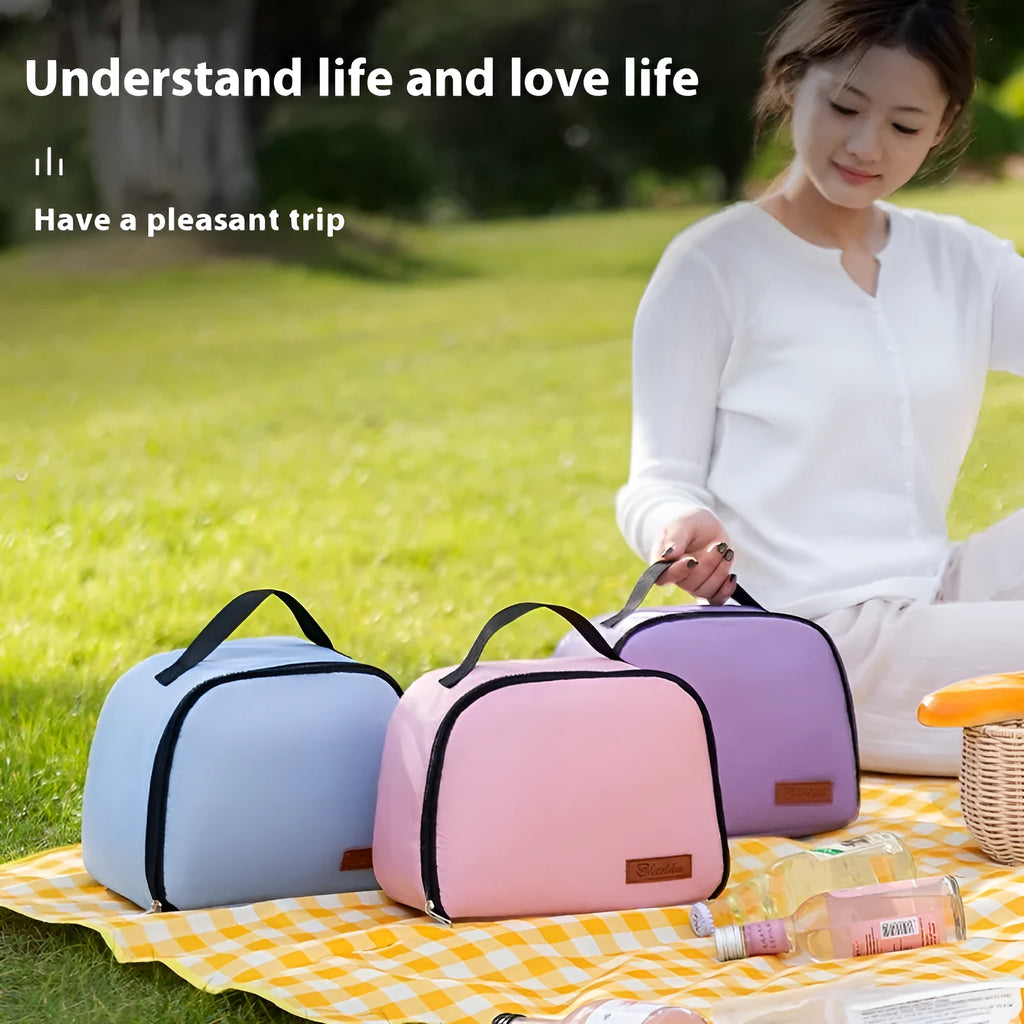 Insulated textured cloth lunch box bag in sapphire blue colour with large capacity