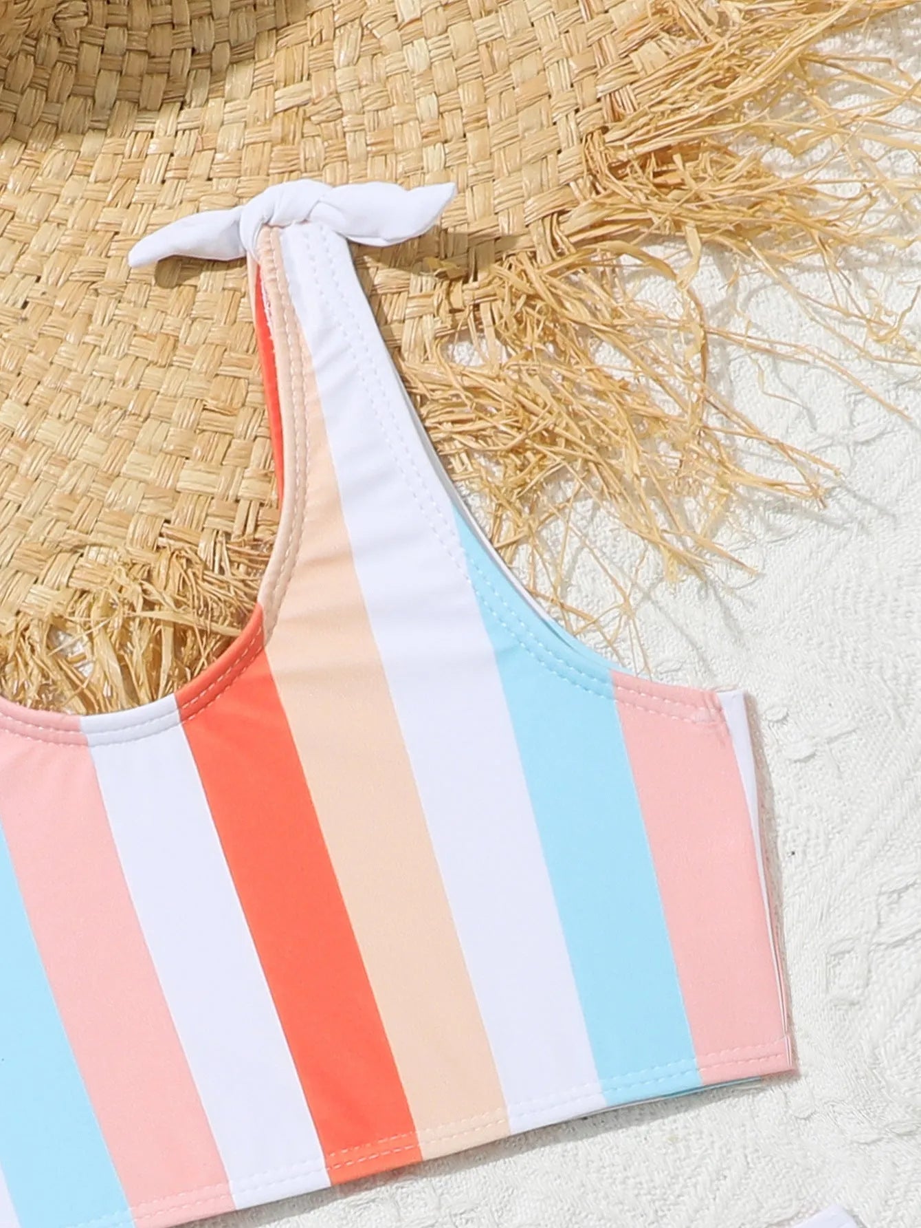 Girls printed plaid pattern seaside vacation swimsuit in brief style with polyester lining, available in multiple sizes