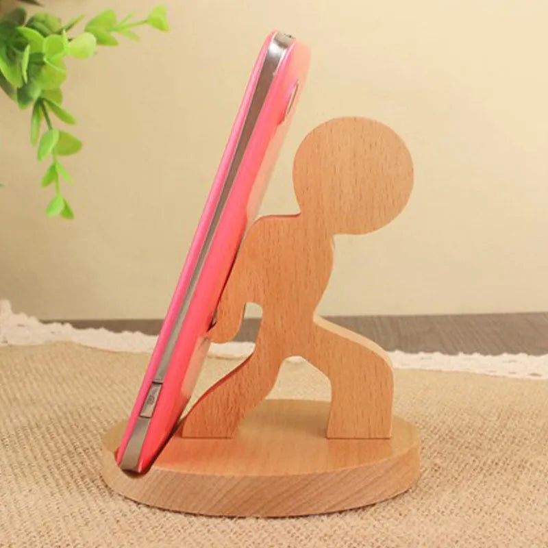 Beech wood mobile phone holder with resin animal design and coin slot