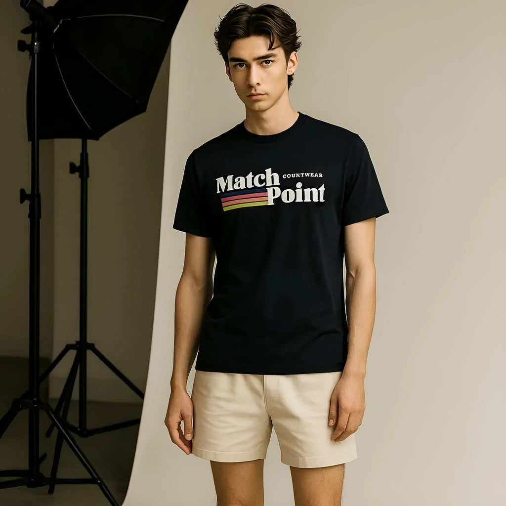 Black men's short sleeve t-shirt with a 3D digital printed graphic on the front.