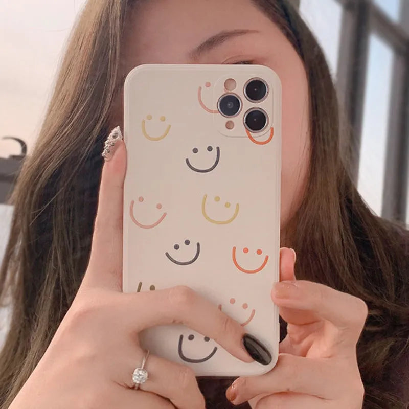 Simple TPU phone case back cover with painted smiley design for iPhone X