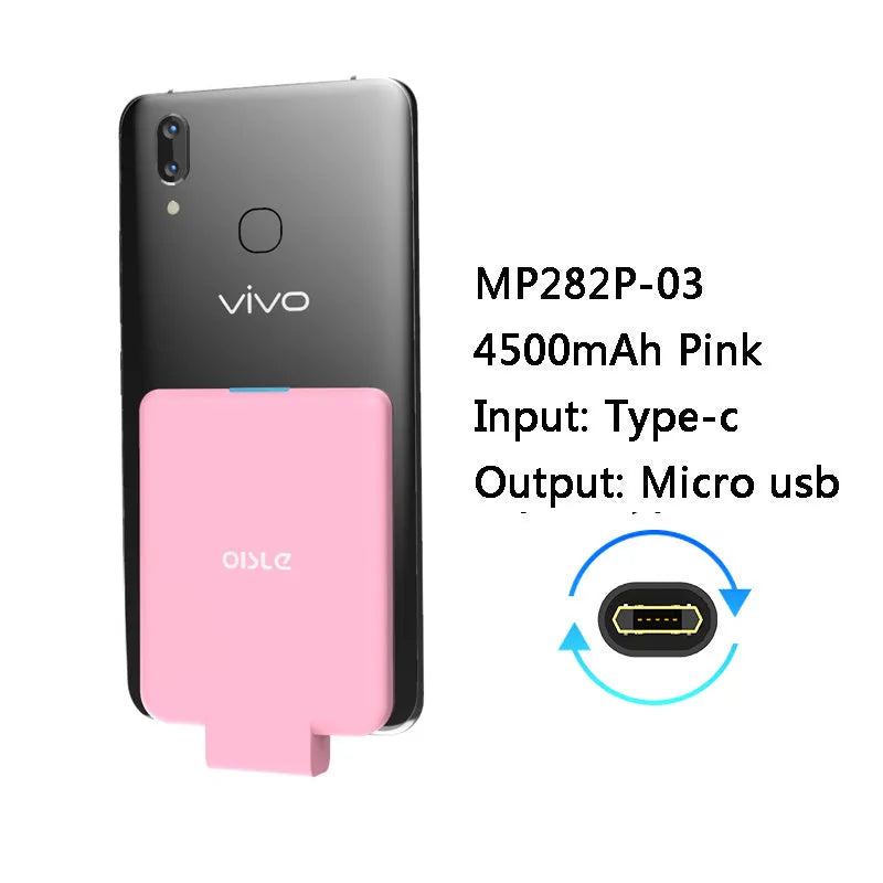 4500mAh back clip battery for iPhone Android Type-C in black, compact size 90mm x 61mm x 9mm