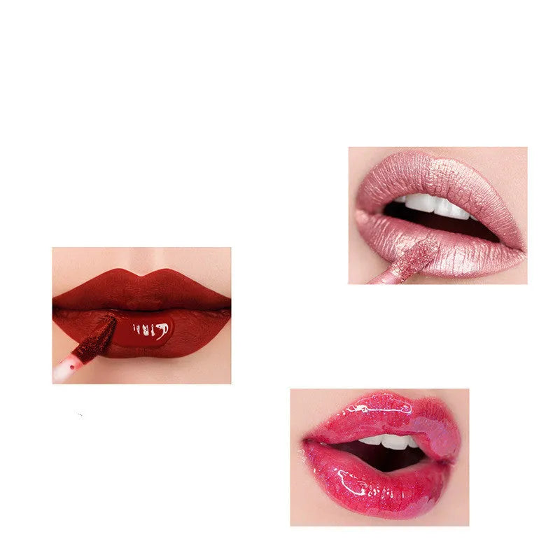 Matte high gloss lip gloss set with mica shimmer in colour options A and B for unisex use