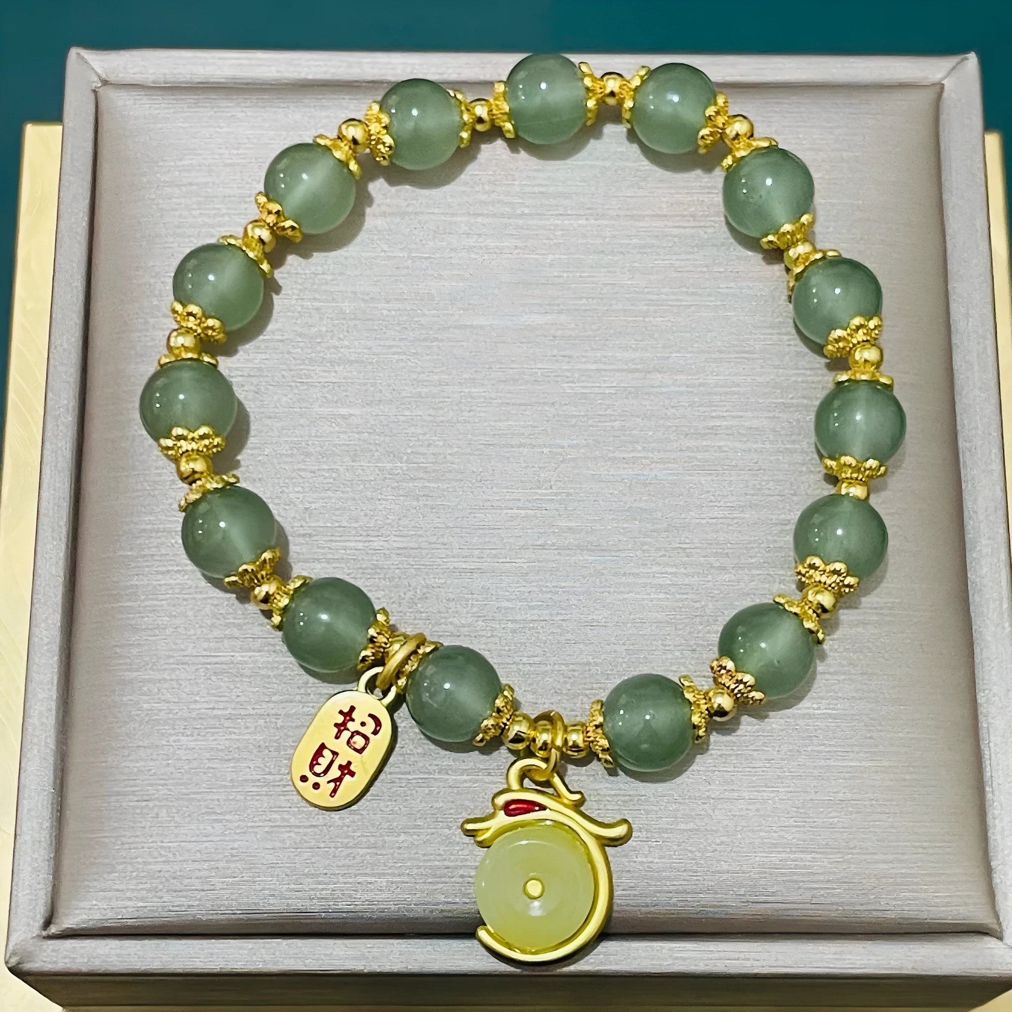 Peace Buckle Simple Bracelet in glass coloured glaze, handcrafted national style with rabbit element, S223 colour, unisex design