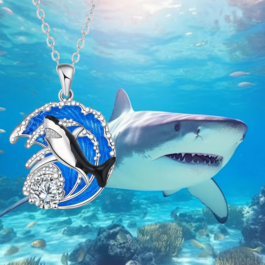 Shark pendant necklace for women on a cross chain, electroplated copper, adjustable length.