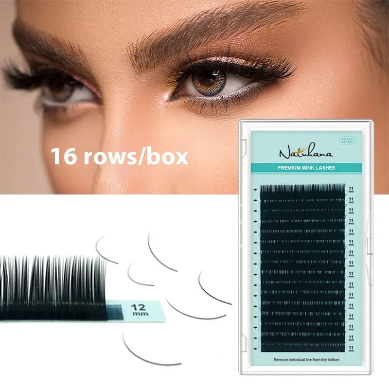 Artificial fibre false eyelashes with soft velvet finish showing density and length options