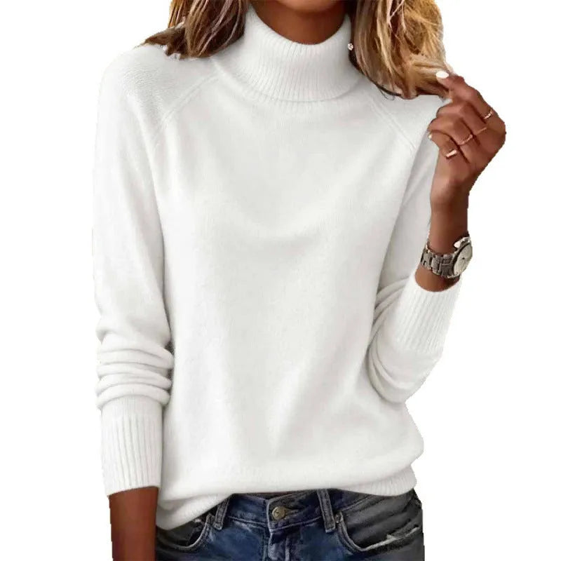 Long sleeve solid colour pullover sweater for women in loose fit, available in multiple colours including grey, black, white, and red