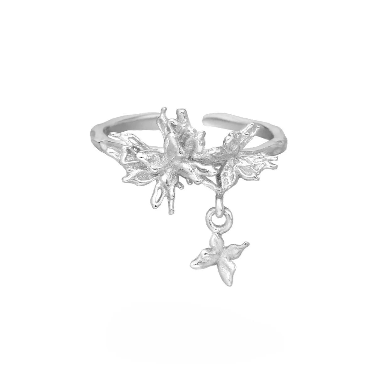 Silver butterfly ring with adjustable opening in electroplated gold finish
