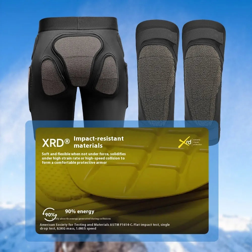 X-ray diffraction design ski protective gear set containing one pair of hip pads and one pair of knee pads.