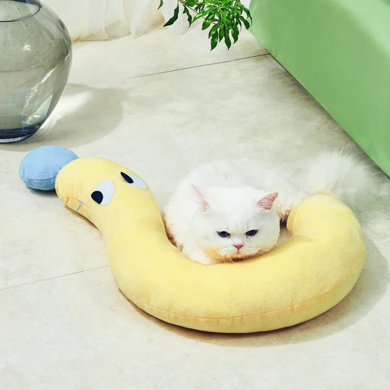 Blue and yellow rectangular pet pillow for dogs and cats, measuring 62cm by 39cm.