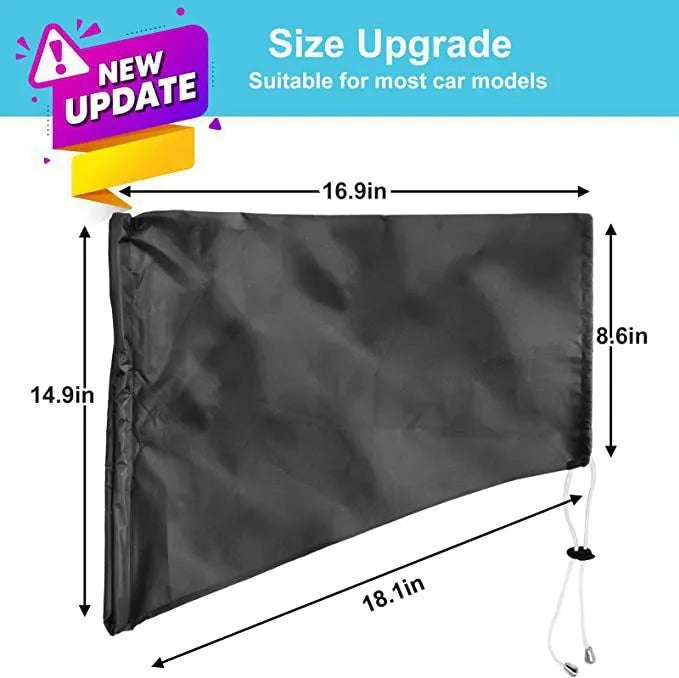 Grey waterproof drawstring cover for electric car charging port on a vehicle.