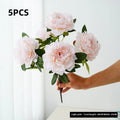 Artificial 5-head peony silk bouquet 40cm in light champagne colour for wedding decor