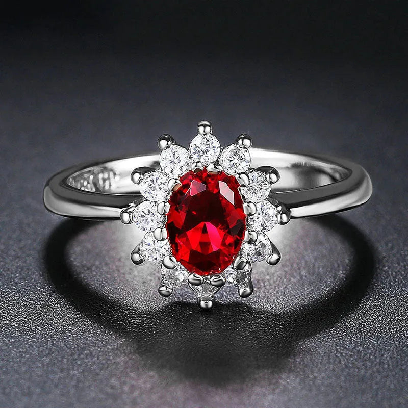 Women's floral ring with zirconium stone in electroplated copper available in three colours and five sizes