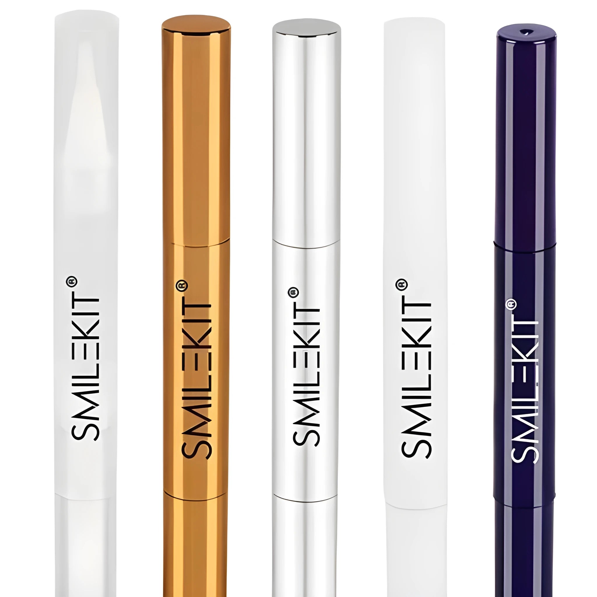 Teeth whitening pen with gel applicator, plastic or aluminium casing, multiple colour options