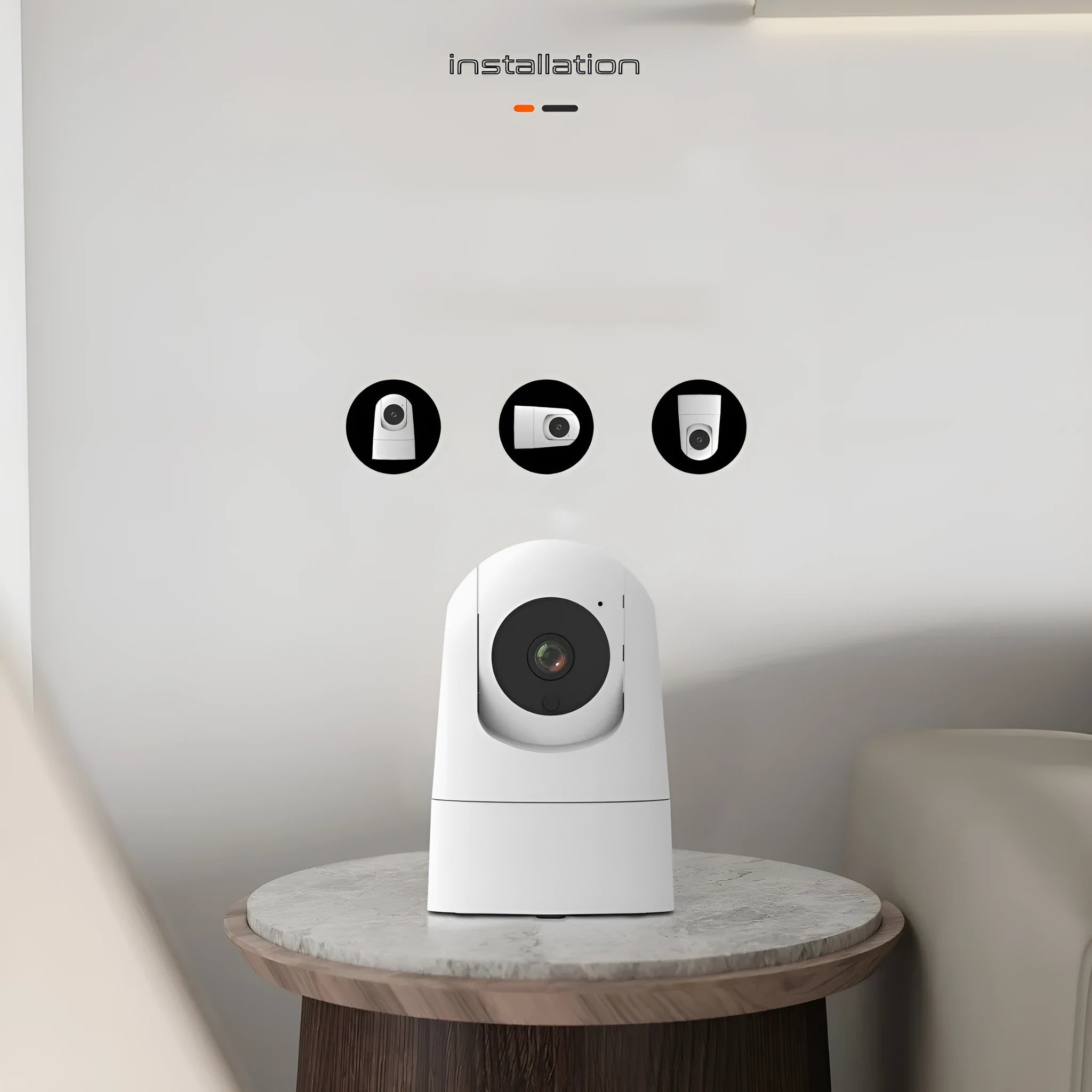 Indoor security camera with compact design showing 80mm width, 115mm height, and 3.6° lens