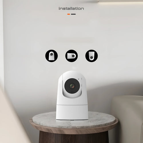 Indoor security camera with compact design showing 80mm width, 115mm height, and 3.6° lens