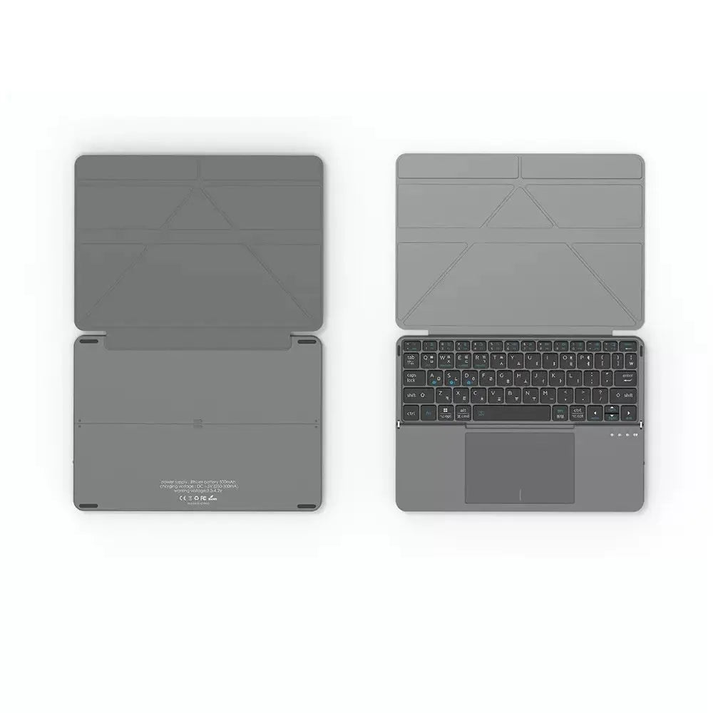 Grey folding wireless Bluetooth keyboard for mobile phones and tablets with compact portable design