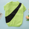 Wool knit sweater for a corgi or poodle dog on a hanger, showing colour options: black, orange red, pink, milky white, light green, sapphire blue.