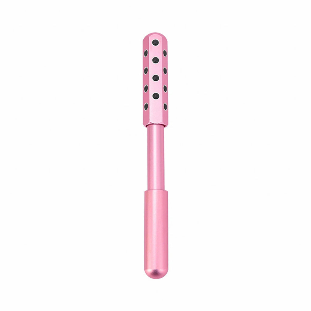 A handheld purple germanium particle facial massage roller on a white background.