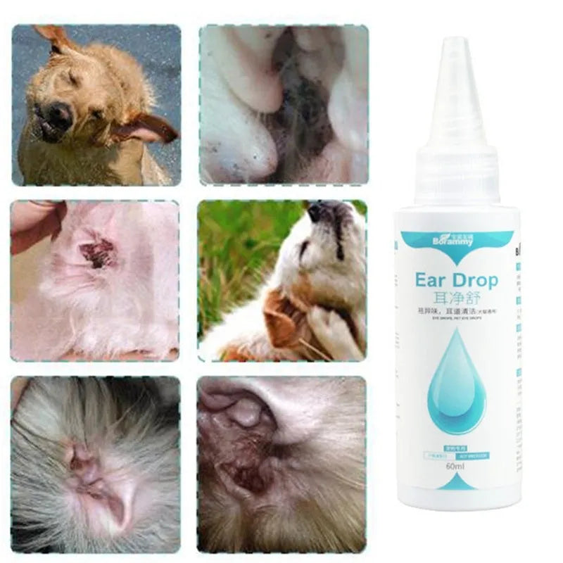 Green bottle of pet ear liquid cleaning supplies 60ml for dogs and cats