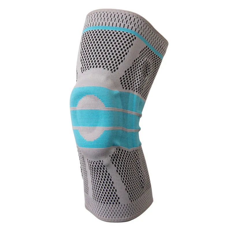 Sky blue elastic fibre knee pads with silicone protection for basketball and running sports