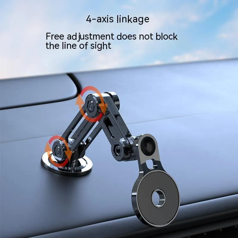 Black magnetic car phone holder mounted on air vent with smartphone attached