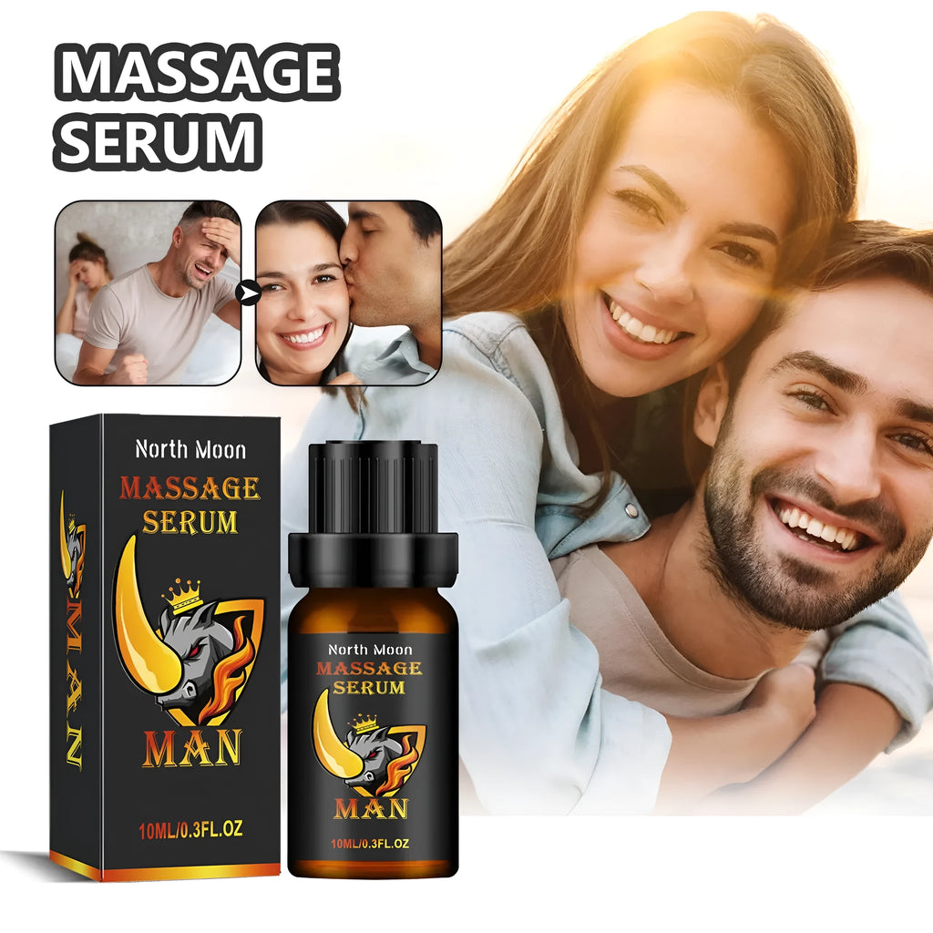 Amber glass bottle of men's 10ml endurance and vitality massage essential oil blend.
