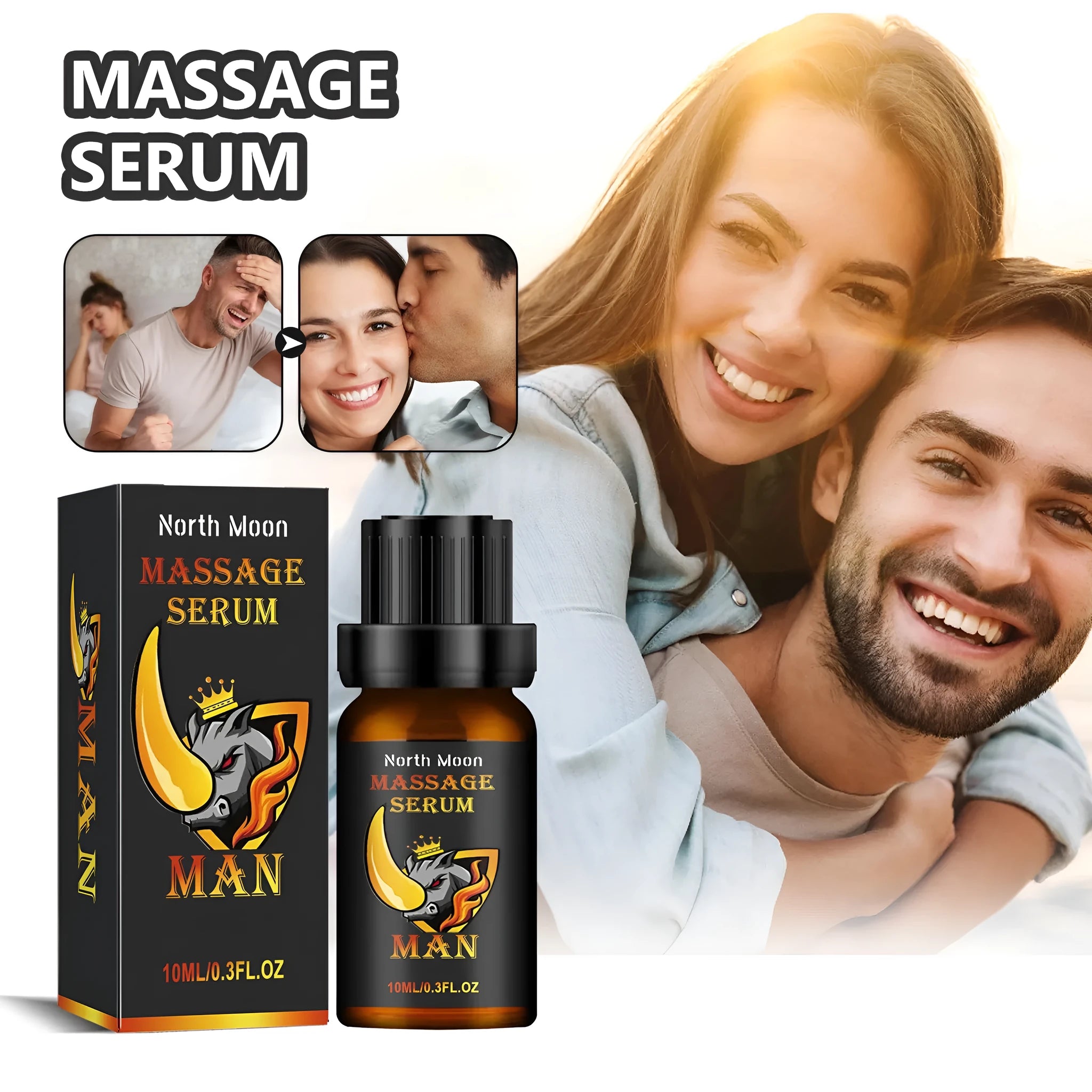 Amber glass bottle of men's 10ml endurance and vitality massage essential oil blend.