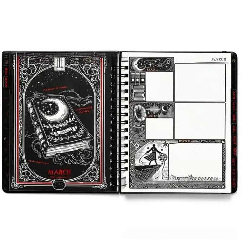Wait For The Night 2026 weeks plan notepad with 100 pages, A5 size, 80g paper, Black Clock cover design