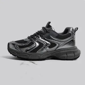 Spring casual platform sneaker with PU mesh upper, EVA sole, and lace-up closure in gray colour