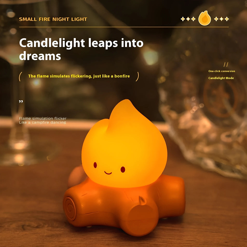 Silicone small fire pile cartoon night lamp with ABS shade in yellow light