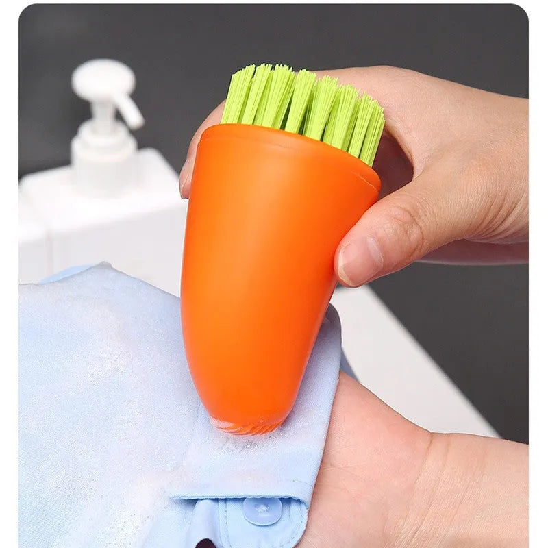 Multifunctional carrot brush kitchen cleaning gadget with nylon bristles in orange colour