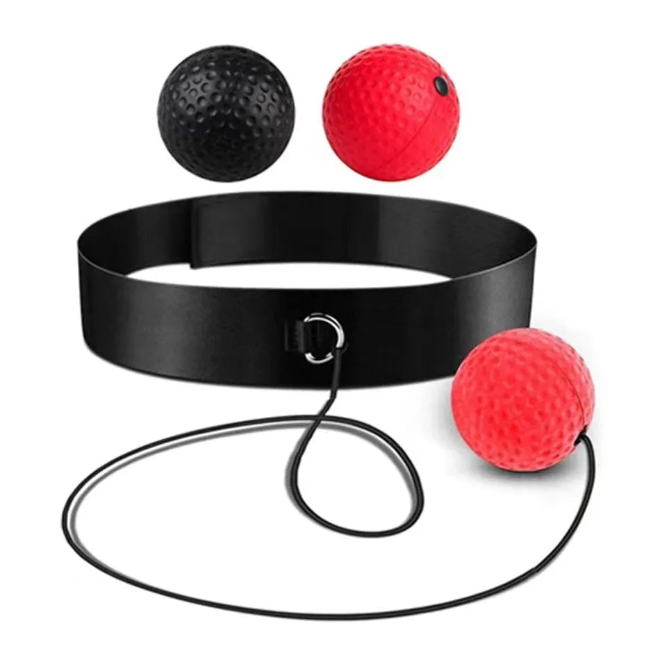 Head-mounted boxing reaction training set with multiple balls and adjustable headbands