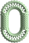 Blue O-ring shaped dog chew toy for aggressive chewers on white background