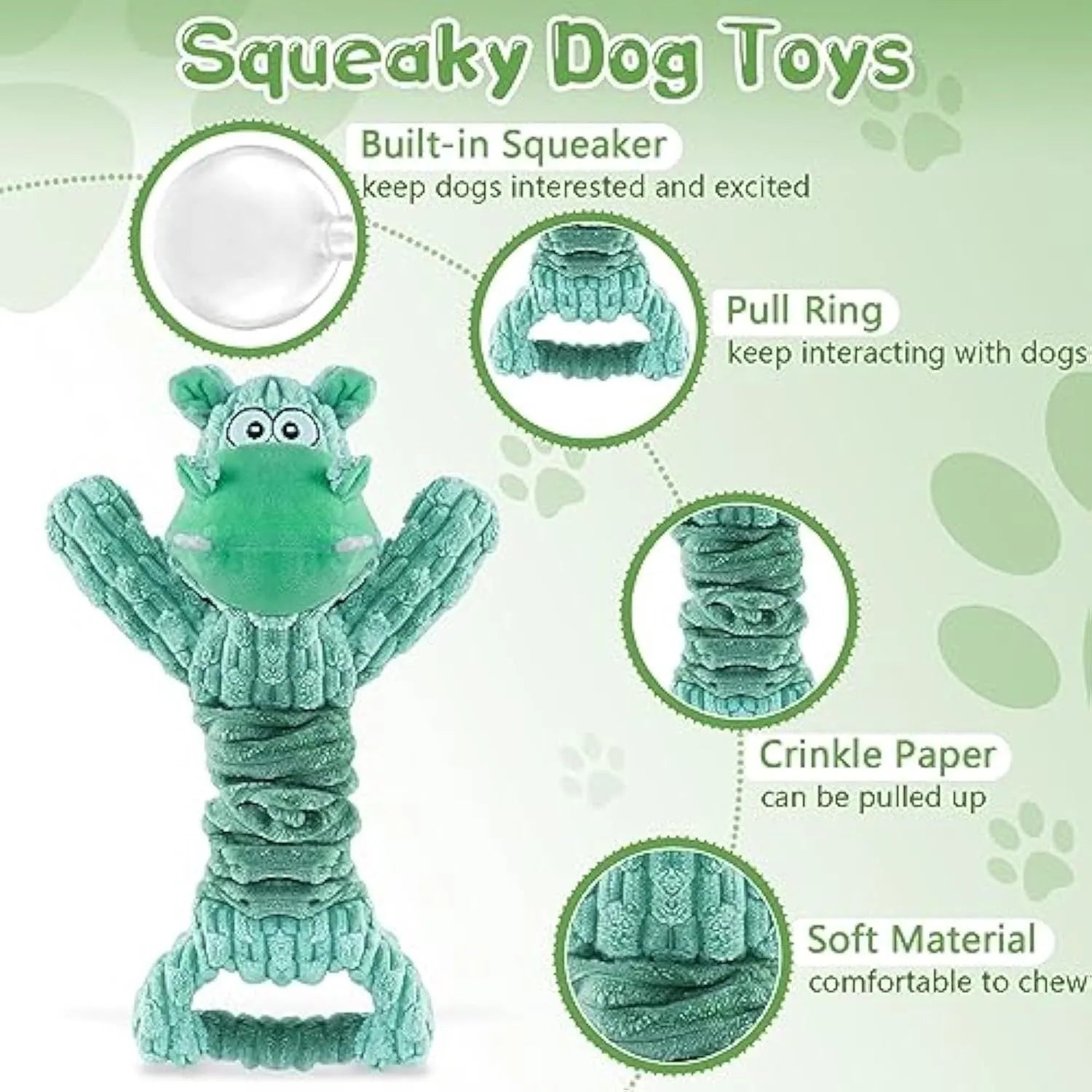 Large plush dog toy in Hippo or Monkey design with a handle for tug-of-war.