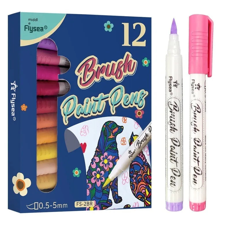 Soft head gouache pen set for hand lettering and greeting card artwork with brush tips