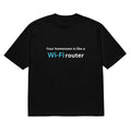 Men's black loose fit T-shirt with 3D printed cartoon design on thin polyester fabric