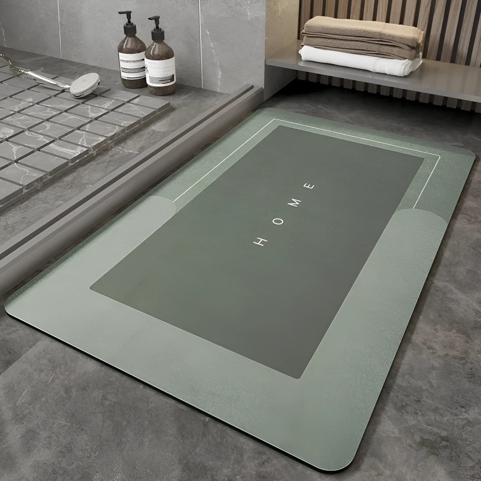 Blended fabric machine-woven bathroom floor mat in oval shape, Lake Baikal blue, 40x60cm size