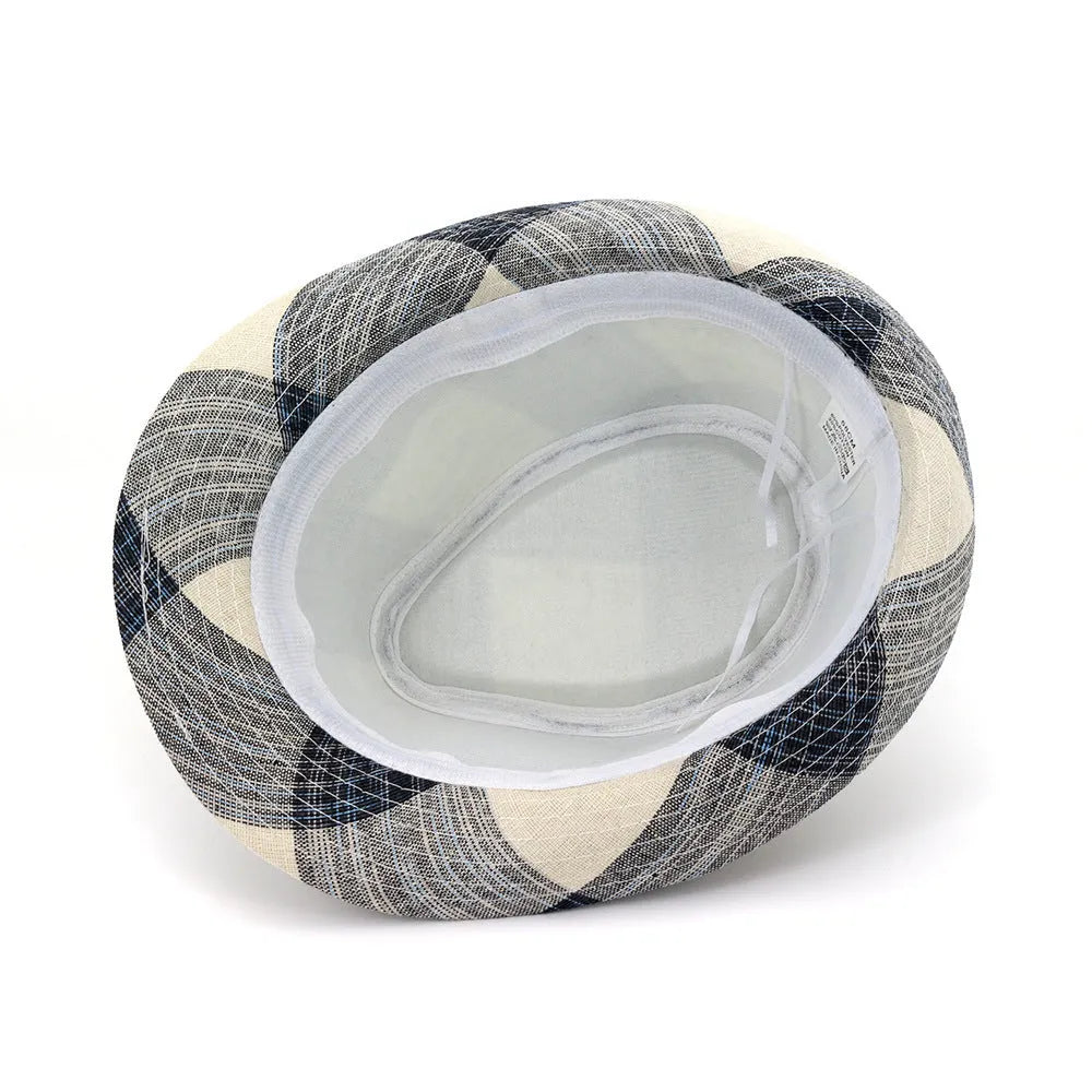 Blue polyester sun hat with a bell crown and wide brim for outdoor sun protection.