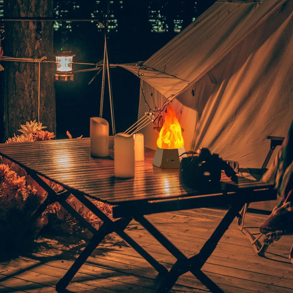 Flame shaped outdoor decorative light with vinyl shell and gold charging base
