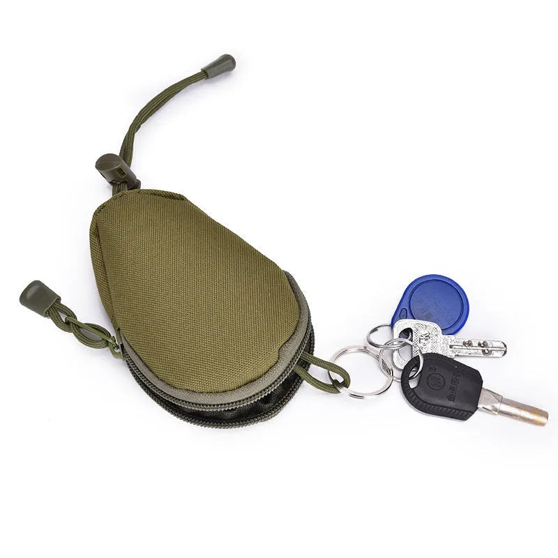 Compact Oxford cloth outdoor key bag 13cm x 8cm with telescopic rope and zipper in black colour