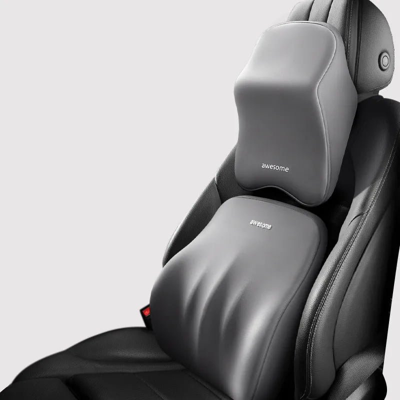 Car memory foam lumbar pillow set with headrest and waist rest in geometric pattern, black colour option