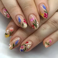 European and American almond-shaped removable flower wear nail art set with rose tulip floral pattern in solid colour
