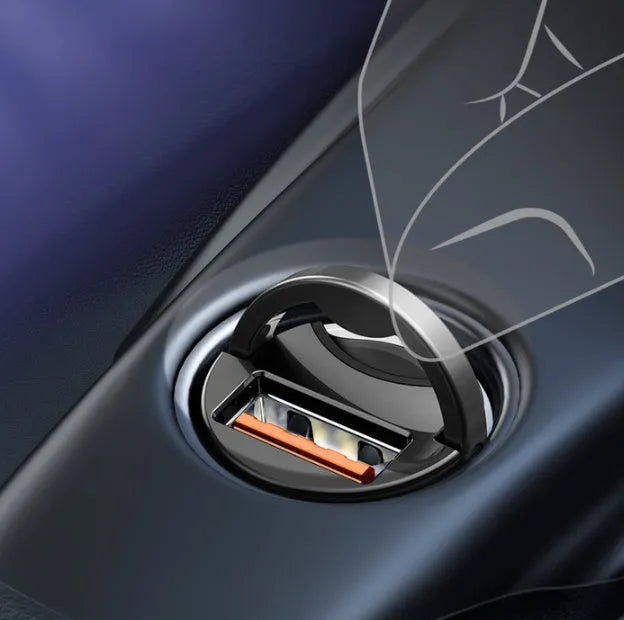 Electro-optical grey Baseus 30W PPS single USB car charger with a 1 metre cable.