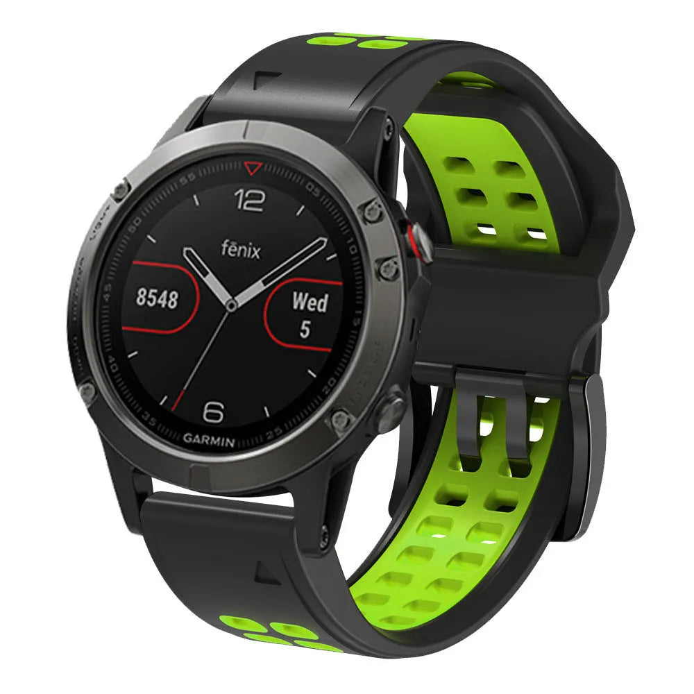 Quick release two-colour silicone watch strap with pin buckle in 22mm or 26mm width