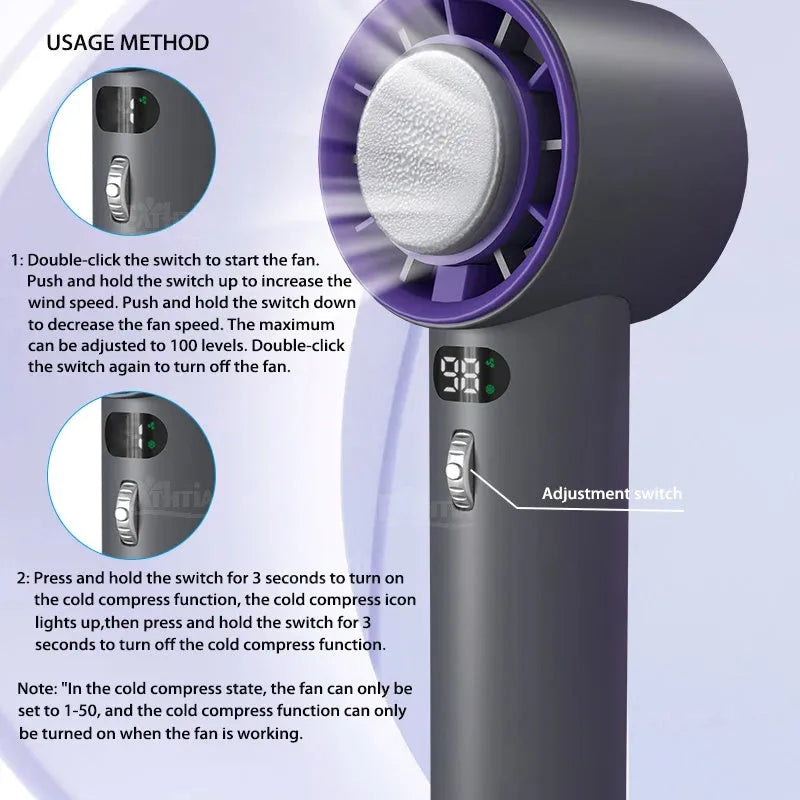 Portable handheld turbo fan with semiconductor refrigeration 3000mAh battery adjustable speed mini personal fan