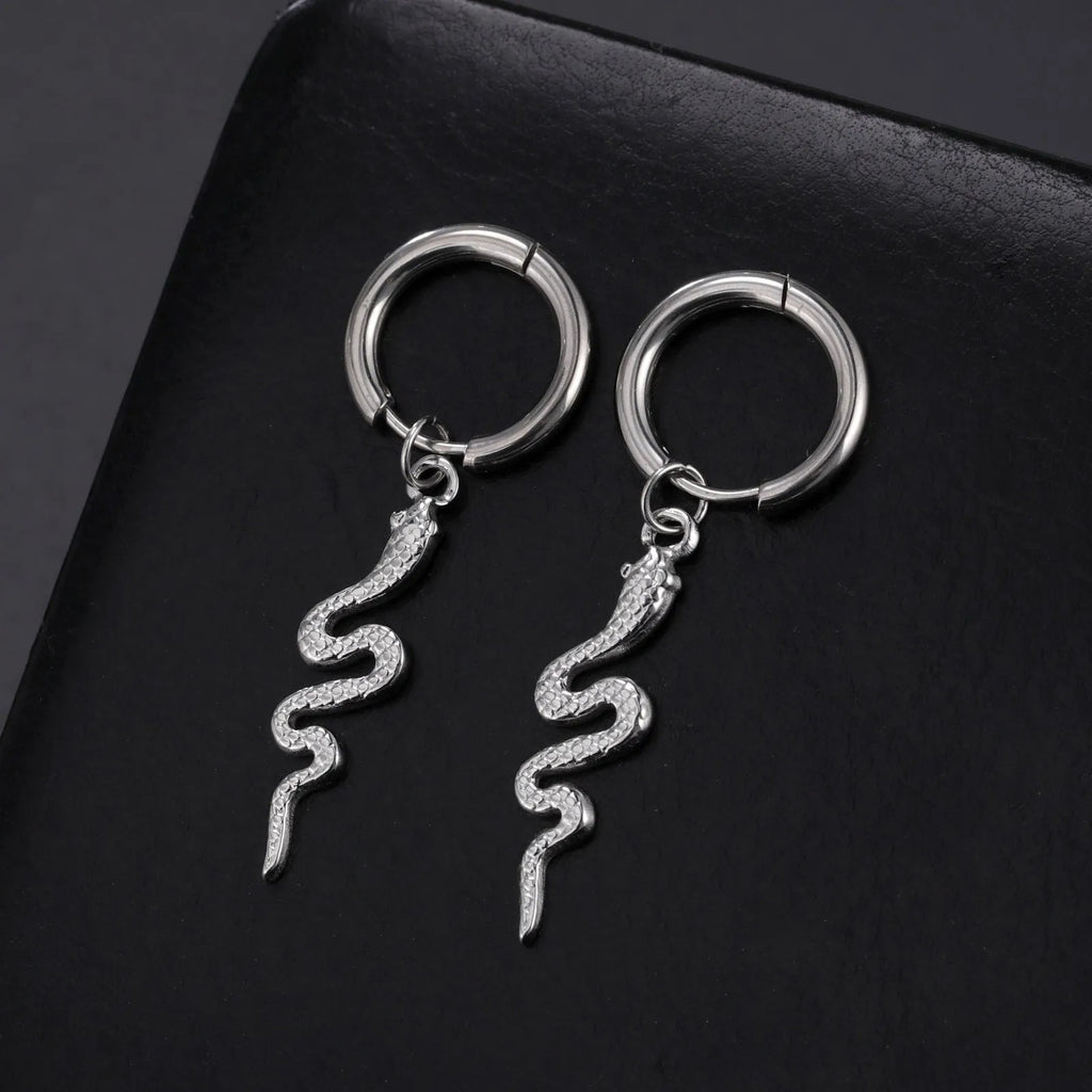 Gold plated stainless steel vintage snake-shaped clip earrings for women