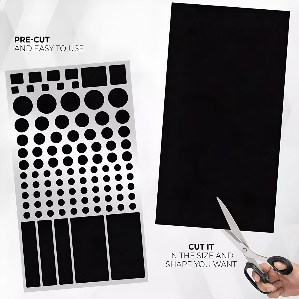 Black self-adhesive air conditioning light shading patch sticker on a white AC panel covering an LED display