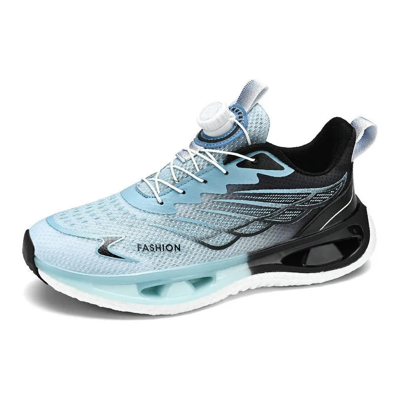 Youth men's casual sneakers with rotating button and shock absorption in mesh or leather options